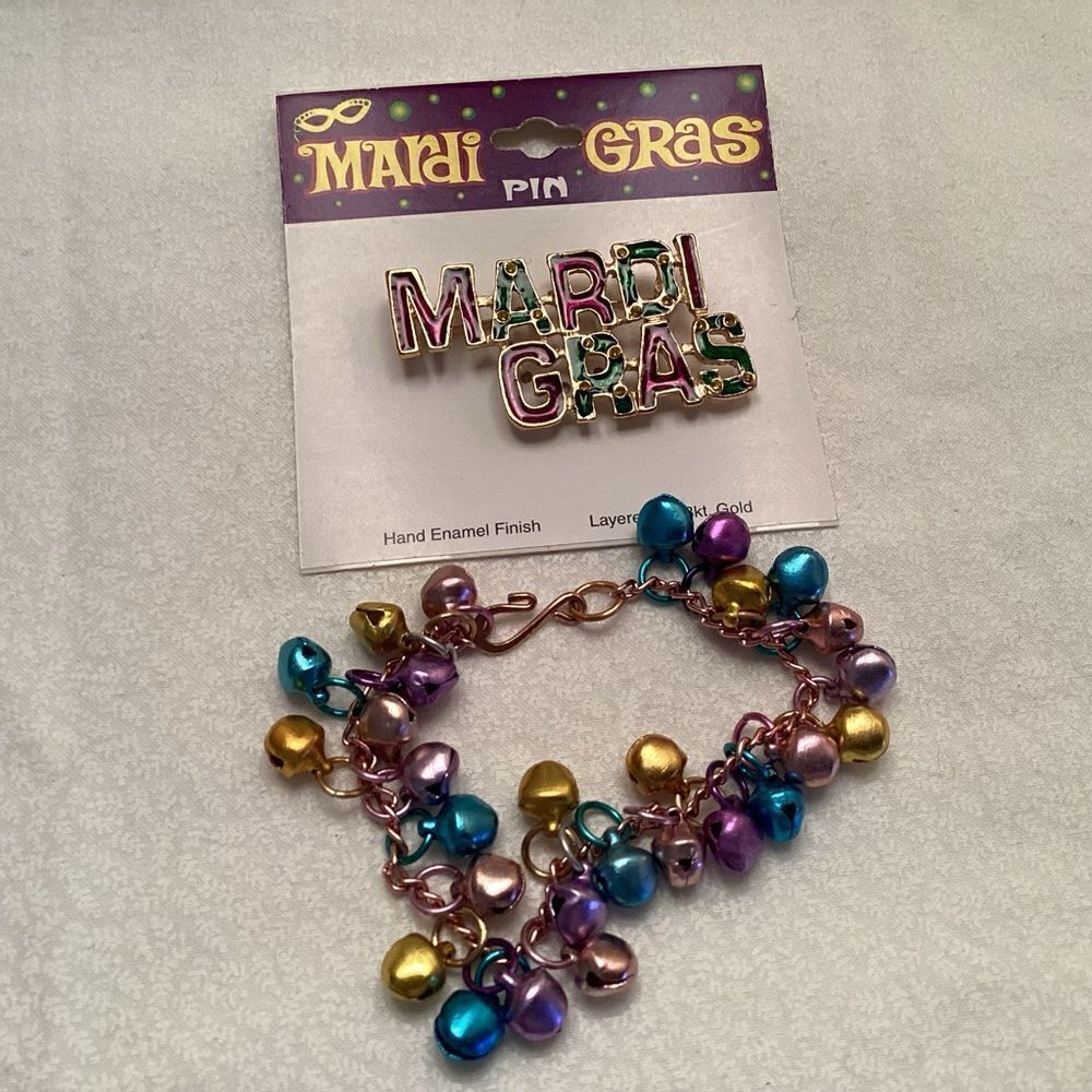 Mardi Gras Celebration Pin and Bracelet